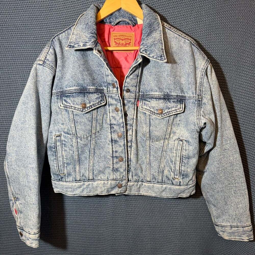 Levi's Acid Wash Denim Jacket Pink Quilted Lined Vintage